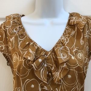 Banana Republic Silky Gold Blouse with Ruffled V-neck